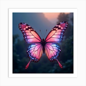 A Surreal Butterfly With Wings Of Shifting, Neon Ribbons Fluttering In A Magical Dusk 1 Art Print