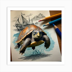 Turtle In The Sea Art Print