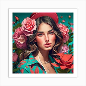 Portrait Of A Girl With Flowers Art Print