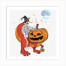 Skeleton Dinosaur Pumpkin Scary Halloween Trick Or Treat Fun Art Print