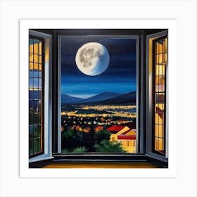 Full Moon From The Window Art Print