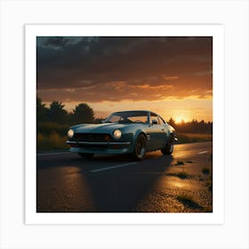 Photo Of A Ultra Realistic Car, Dramatic Light, Pale Sunrise, Cinematic Lighting, Battered, Low Angle, Trending On Artstation Art Print