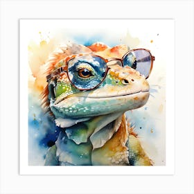 Colorful lizard wearing colored glasses Art Print