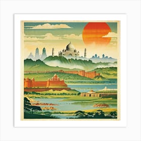 A Vintage Travel Poster Features A Collage Of Major Historical Landmarks From Different Continents (2) Art Print