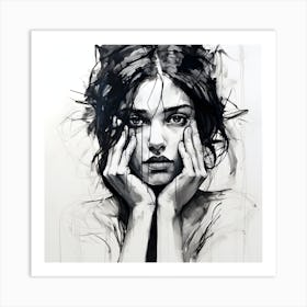 Depressed Woman Art Sketch By Csaba Fikker 8023 Art Print