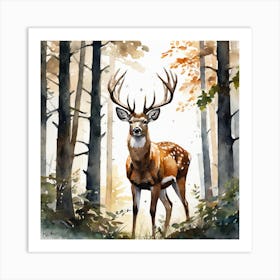 Deer In The Forest Watercolor Trending On Artstation Sharp Focus Studio Photo Intricate Details (10) Art Print