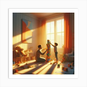 Child Playing With Blocks Art Print