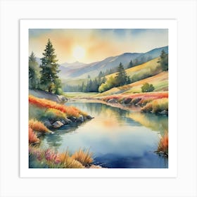 Sunset In The Mountains Painting 2 Art Print