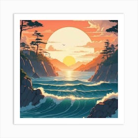 Sunset Over The Ocean 1 Art Print