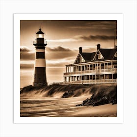 Sepia Lighthouse 3 Art Print