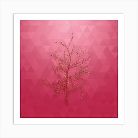 Vintage Sictus Tree Botanical in Gold on Viva Magenta Art Print