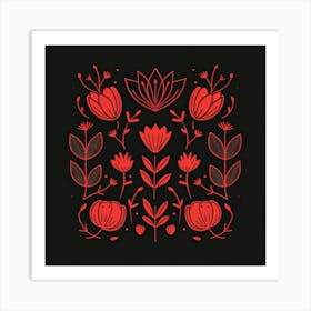 Red Floral Pattern Art Print