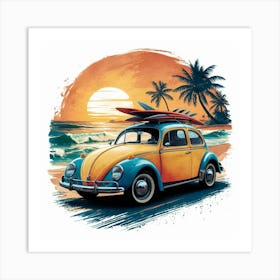 Vw Beetle At Sunset Art Print