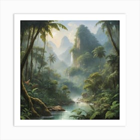 Jungle River paintings art print 1 Art Print