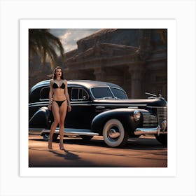 Woman In A Bikini with hearse Art Print