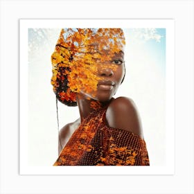 Firefly Elegant Black Woman In Autumnal Double Exposure Collage 22669 Art Print