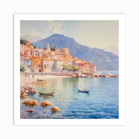 AI Pastel Serenity: Mediterranean Dreamscape Art Print