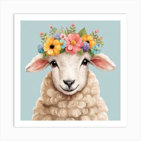 Floral Baby Sheep Nursery Illustration (28) Art Print