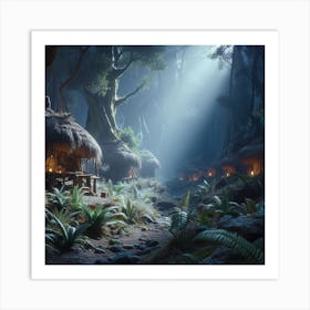 Huts In The Forest, Echoes of Endor: A Glimmer of Hope in the Forest Ruins 1 Art Print