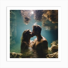 Underwater Couple Kissing 1 Art Print