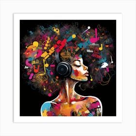 Afro Girl With Headphones 2 Art Print