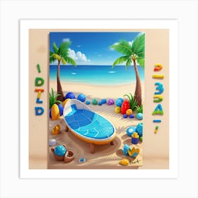 Default On The Beach 3 D Mosaic Painting Wall Art 1 Art Print