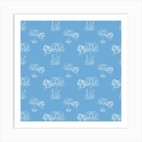 Bumblebees On Flowers On Light Blue Art Print