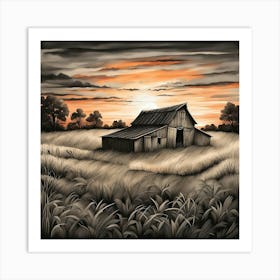 Barn At Sunset Art Print