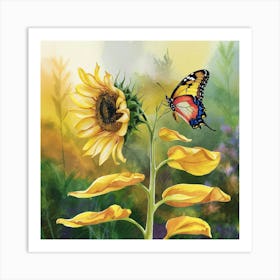 Butterfly And Sunflower Art Print