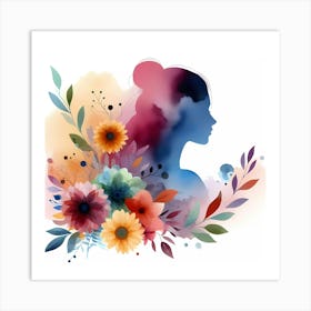 Portrait Of A Woman With Flowers 11 Art Print