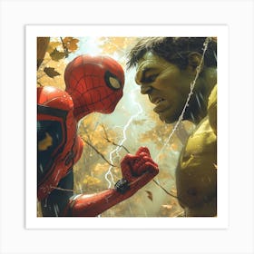 Spiderman Vs Hulk Art Print