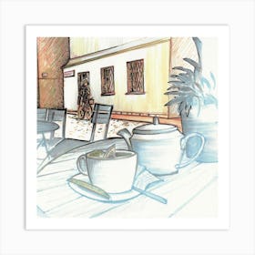 Street Cafe In Poznan Square Art Print