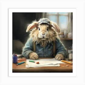 Rabbit At The Desk 8 Art Print