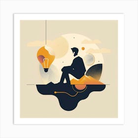 Illustration Of A Man Sitting On A Hill Art Print