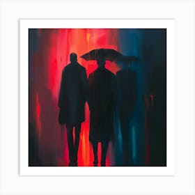 Three Men In The Rain Art Print