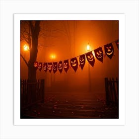 Fog Holiday Greeting Scarey Evil Dark Ominous Leaf Stripes Haunting Wood Carving Flames (21) Art Print