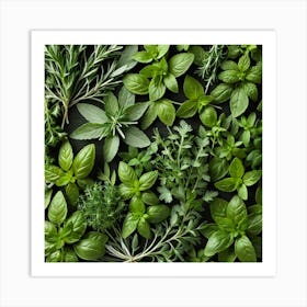 Fresh Herbs On A Black Background 1 Art Print