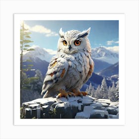 Owl In The Snow #2 Art Print