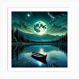 Moonlight In The Lake Art Print