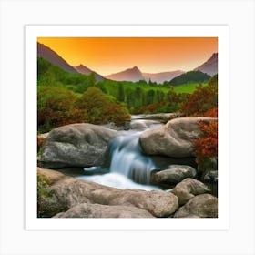 Waterfall In The Mountains Art Print