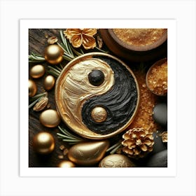 Golden Yin Yang Art Print