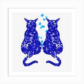 Blue Cats With Hearts Poster