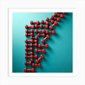 Red Dumbbells On Blue Background Art Print