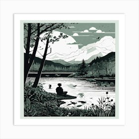 Man Sitting By A Lake Art Print