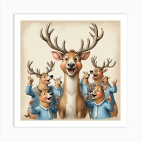 Santa'S Reindeer Art Print