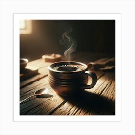 Coffee Cup On Wooden Table Art Print