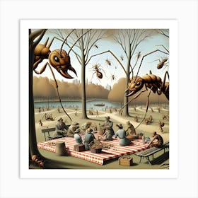 A Surrealist Drawing Of Ants Attacking A Family Picnic In Central Park 1 Art Print