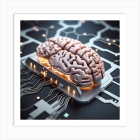 Brain On A Circuit Board Art Print