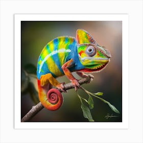 Kaleidoscope A Realistic Portrait Of A Vibrant Chameleon In Natural Habitat (3) Art Print