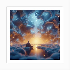 Meditating Man In Clouds Art Print